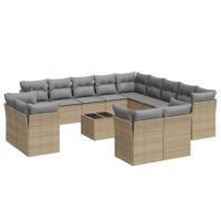 13-delige Loungeset met kussens poly rattan beige - thumbnail