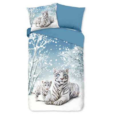 Good Morning Kinderdekbedovertrek "witte tijger in winterthema" - Blauw - (140x200/220 cm) - Katoen Flanel