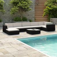8-delige Loungeset met kussens poly rattan zwart - thumbnail