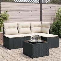 5-delige Loungeset met kussens poly rattan zwart - thumbnail