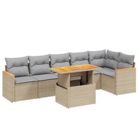 7-delige Loungeset met kussens poly rattan beige - thumbnail
