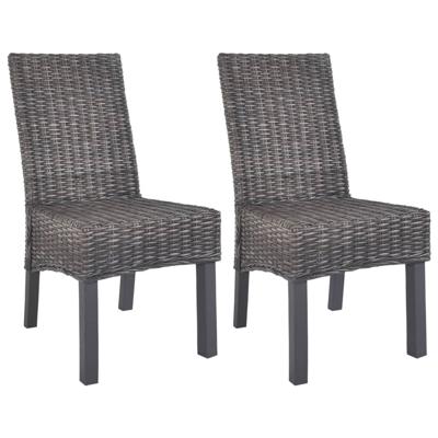 Eetkamerstoelen 2 st kubu rattan en mahoniehout bruin