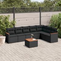 8-delige Loungeset met kussens poly rattan zwart - thumbnail