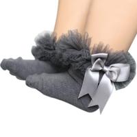 3 paar Bow Lace sokken Baby katoen Ankle sokken maat: S (grijs) - thumbnail