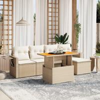 6-delige Loungeset met kussens poly rattan beige - thumbnail