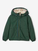 Windjack met capuchon en sherpavoering voor jongens kaki - thumbnail