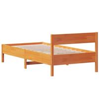Bedframe met hoofdbord massief grenenhout wasbruin 90x200 cm - thumbnail