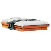 Bedframe met LED massief grenenhout wasbruin 120x190 cm - thumbnail