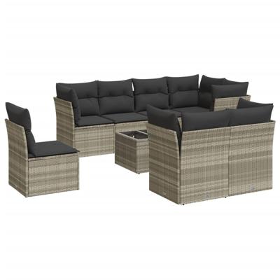 9-delige Loungeset met kussens poly rattan lichtgrijs