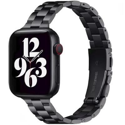 By Qubix - Stalen slim fit schakelband - Zwart - Compatible met Apple watch 38mm / 40mm / 41mm / 42mm - Compatible Apple watch bandjes