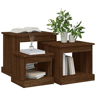 3-delige Tafeltjesset bewerkt hout bruineikenkleurig