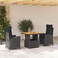 3-delige Tuinset met kussens poly rattan zwart - thumbnail