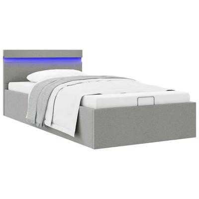 Bedframe met opbergruimte en LED stof lichtgrijs 90x200 cm