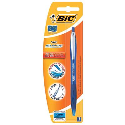 Balpen Bic Atlantis soft metalen clip clic medium blauw bister à 1st Balpen Bic Atlantis soft metalen clip clic medium blauw bister à 1st