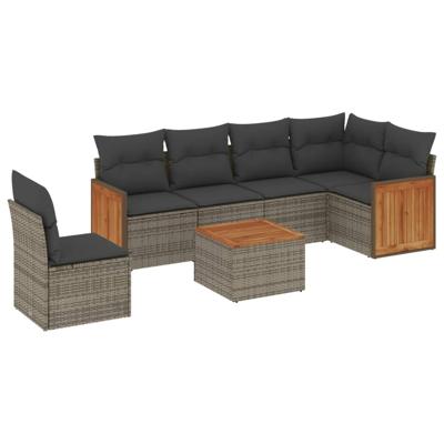 6-delige Loungeset met kussens poly rattan grijs