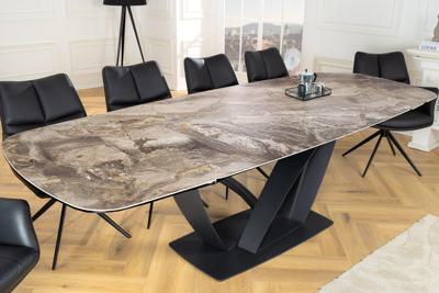 Uitschuifbare eettafel PAPILLON 180-260cm taupe keramiek marmer zwart metaal - 45178