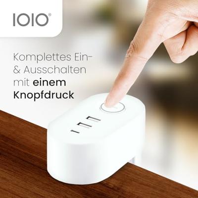 IOIO contactdoos SL3000, 3 stopcontacten en 3 USB-poorten, tafelklem, wit