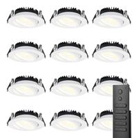 12x LED inbouwspots Rome - Wit - 6 Watt 500 lumen - Kantelbaar - Dimbaar - 2700K warm wit - IP44 Waterdicht - Inclusief afstandsbediening - Geringe inbouwdiepte - thumbnail