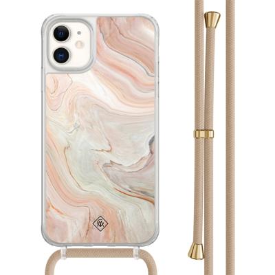 iPhone 11 hoesje met beige koord - Marmer waves