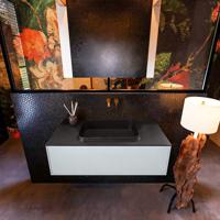 Badkamermeubelset Mondiaz Erin 100 cm met 1 Lade met RIDGE Wastafel Midden Urban Zonder Kraangaten Greeploos Mat Clay - thumbnail