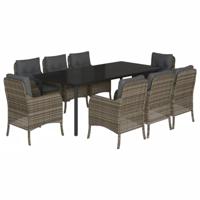 9-delige Tuinset met kussens poly rattan grijs - thumbnail