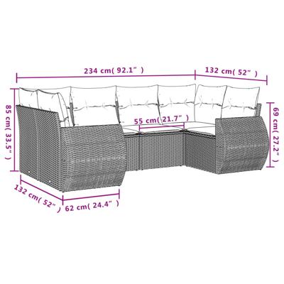 6-delige Loungeset met kussens poly rattan grijs - thumbnail