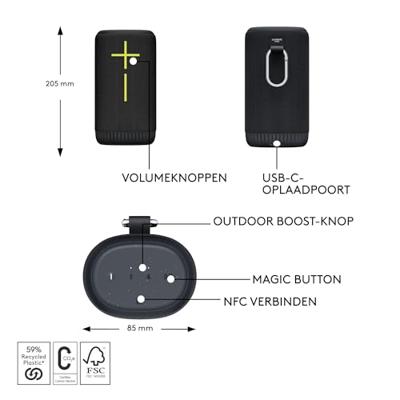 Ultimate Ears Everboom Bluetooth luidspreker Waterdicht, Stofdicht, Spatwaterdicht, Draagbaar Zwart