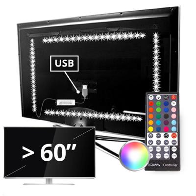Tv backlight set met 4 RGBWW ledstrips voor tv's >60 inch