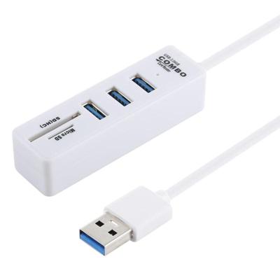 2 in 1 TF/SD-kaartlezer + 3 x USB 3 0-poorten naar USB 3 0 HUB Converter kabel lengte: 26cm (wit)