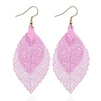Dubbel gelaagde verlaat Tassel Earrings eenvoudige retro metalen blad-oren ornamenten (roze) - thumbnail