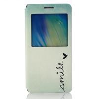 Samsung Galaxy A5 / A500 horizontaal Smile patroon PU leren Flip Hoesje met houder en handig kijkvenster - thumbnail