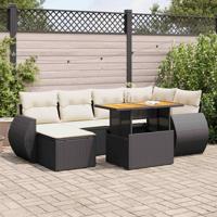 7-delige Loungeset met kussens poly rattan zwart - thumbnail