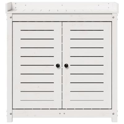 Oppottafel met schappen 82,5x50x86,5 cm massief grenenhout wit - thumbnail