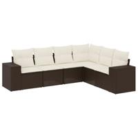6-delige Loungeset met kussens poly rattan bruin - thumbnail
