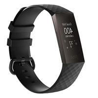 Fitbit Charge 3 & 4 siliconen diamant pattern bandje - Maat: Small - Zwart - thumbnail