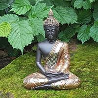 Boeddha in zwart/goud van poly, B21 x D12 x H27 cm. - thumbnail