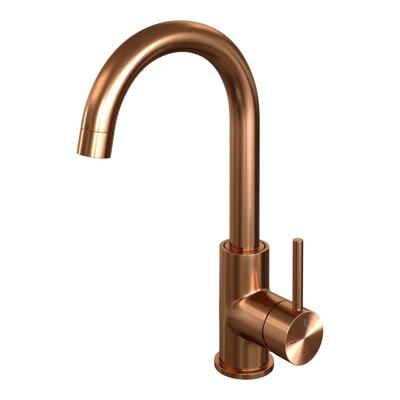 Wastafelmengkraan Brauer Copper Edition Coldstart Opbouw Hoog Gebogen Ronde Hendel Geborsteld Koper PVD