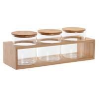 Set van 3 Potjes DKD Home Decor 31 x 11 x 11,5 cm Natuurlijk Bamboe Borosilicaatglas - thumbnail