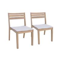 sweeek - Set van 2 acaciahouten tuinstoelen met kussen - thumbnail