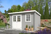 Outdoor Life Amira Blokhut 400x195 cm 28 mm vuren Platinum Grey-Wit gecoat- Lessenaarsdak- - Outdoor Life - thumbnail