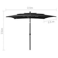 Parasol 3-laags met aluminium paal 2,5x2,5 m zwart - thumbnail