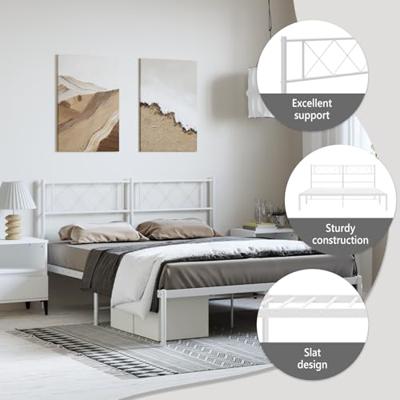 Bedframe met hoofdbord metaal wit 135x190 cm