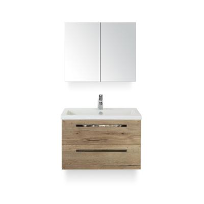 Seville Badmeubelset 80 cm - Natuur Eiken - Keramische Wastafel Wit Djazz - met Spiegelkast