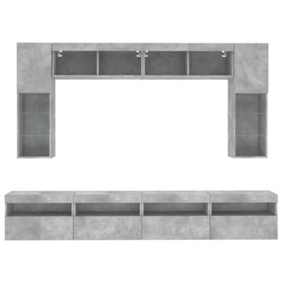 8-delige Tv-wandmeubelset met LED-verlichting betongrijs