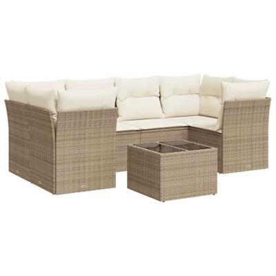 7-delige Loungeset met kussens poly rattan beige