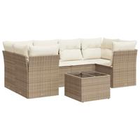 7-delige Loungeset met kussens poly rattan beige - thumbnail