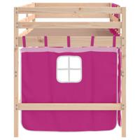 Kinderhoogslaper met gordijnen 80x200 cm grenenhout roze - thumbnail