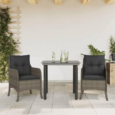 3-delige Tuinset met kussens poly rattan grijs