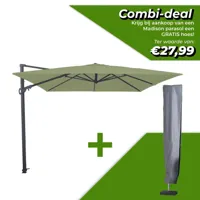 Grote Zweefparasol Monaco III Flex l300b300cm Sage Groen van Madison - thumbnail