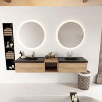 MONDIAZ BUKLA 200cm badmeubel met open module 40 kleur Washed Oak met 2 lades. Wastafel CLOUD dubbel 2 kraangaten kleur Urban. - thumbnail